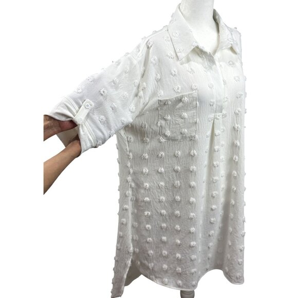 Womens Size XL White Textured Swiss Dot Longline Button-Up Shirt Dress longback - Picture 5 of 10